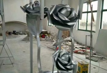 鏡面月季花雕塑廠家 大型擺件 創意不銹鋼月季花雕塑廠