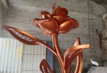 噴漆月季花雕塑廠家 中式村口小品 大型不銹鋼月季花雕塑定制