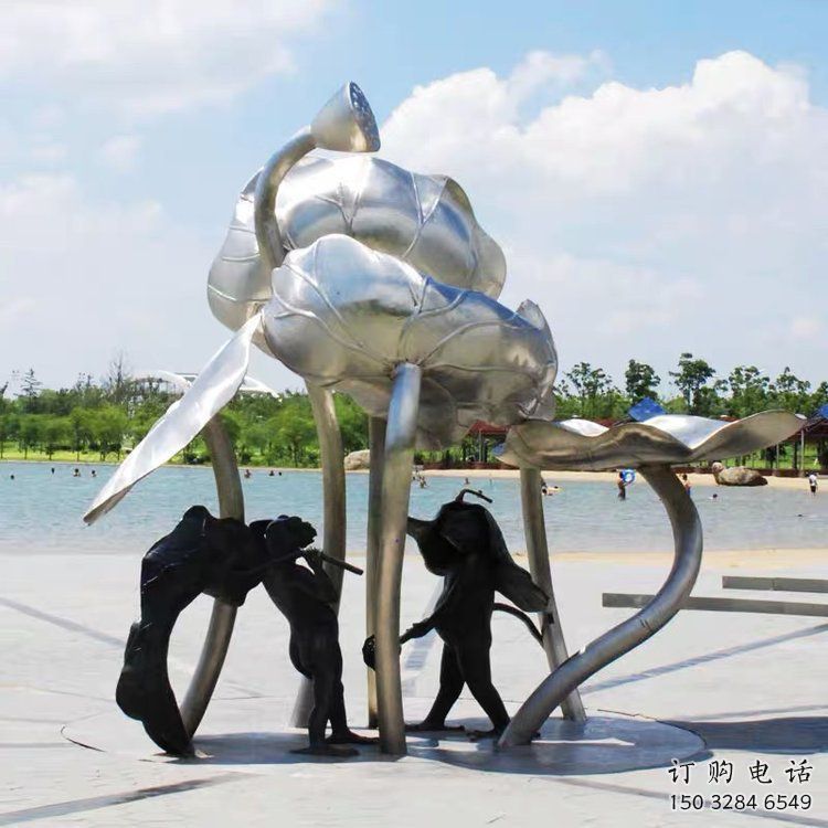 鍛造荷葉雕塑廠家 鏡面小品 戶外不銹鋼荷葉雕塑廠