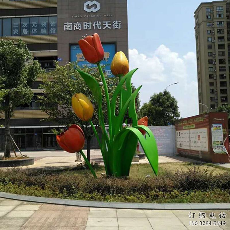 彩繪百合花雕塑廠家 創(chuàng)意擺件 街頭不銹鋼百合花雕塑定制