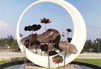 異形荷葉雕塑廠家 現代公園小品 仿古不銹鋼荷葉雕塑廠