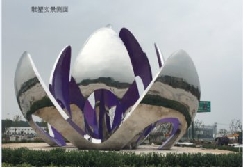 鏡面蓮花雕塑廠家 烤漆大型擺件 現(xiàn)代不銹鋼蓮花雕塑廠
