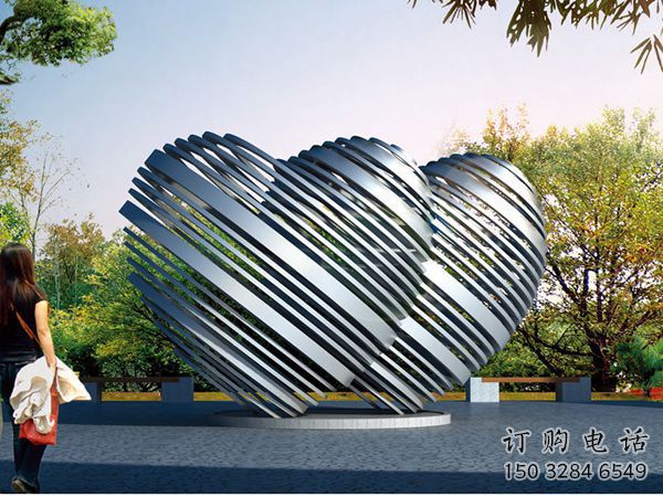 鏡面心形雕塑廠家 大型擺件 創意不銹鋼心形雕塑廠