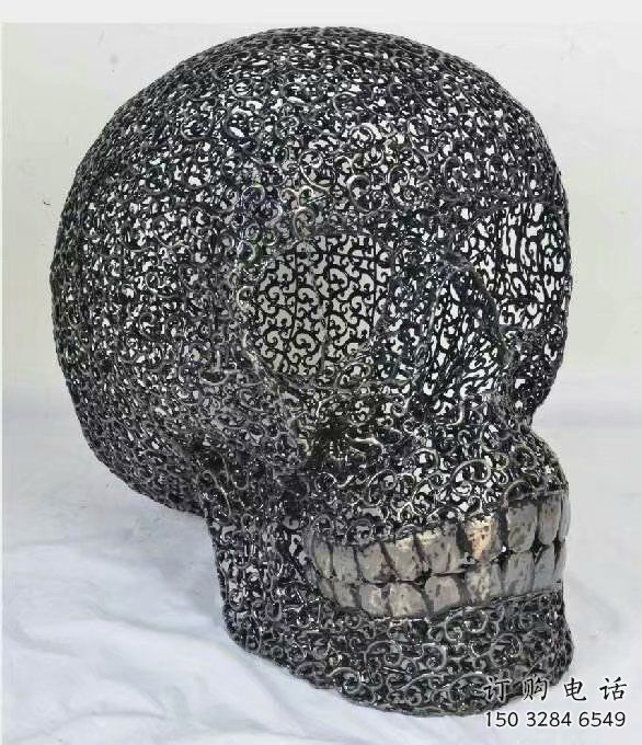 抽象骷髏雕塑廠家 鏤空公園擺件 噴漆不銹鋼骷髏雕塑廠