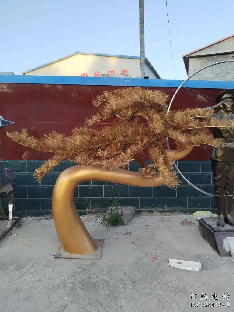 幾何迎客松雕塑廠家 創意小品 仿古不銹鋼迎客松雕塑加工