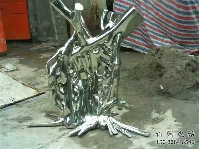 抽象樹墩雕塑廠家 公園小品 鏡面不銹鋼樹墩雕塑報價