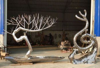 鍛造松樹雕塑廠家 公園仿真小品 戶外不銹鋼松樹雕塑價格