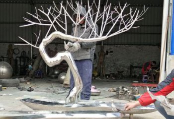 中式迎客松雕塑廠家 公園小品 游樂場(chǎng)不銹鋼迎客松雕塑廠