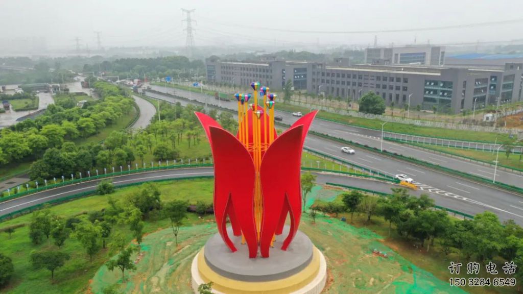 大型石榴花雕塑廠家 烤漆小品 戶外不銹鋼石榴花雕塑廠