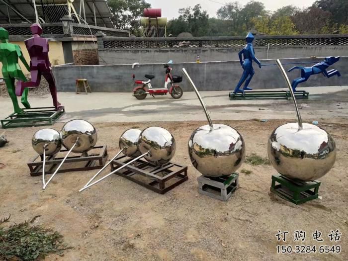 廣場櫻桃雕塑廠家 鏡面公園小品 戶外不銹鋼櫻桃雕塑廠