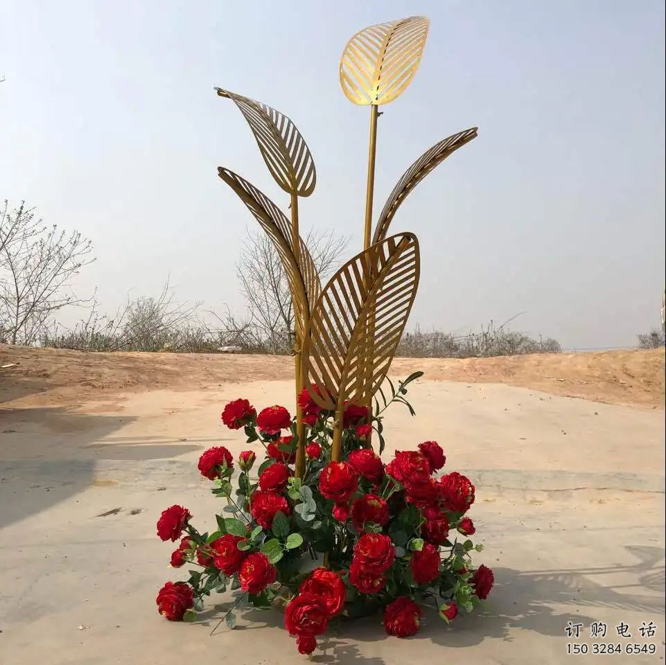 噴漆芭蕉葉雕塑廠家 中式公園小品 草地不銹鋼芭蕉葉雕塑廠