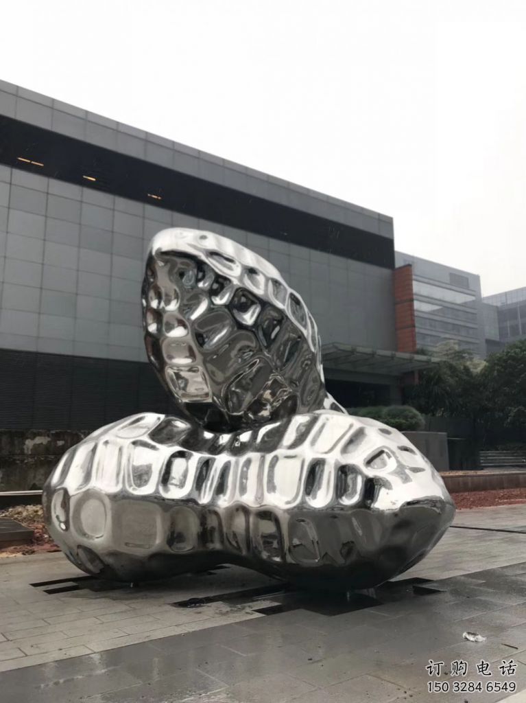 鏡面花生雕塑廠家 大型擺件 現代不銹鋼花生雕塑廠