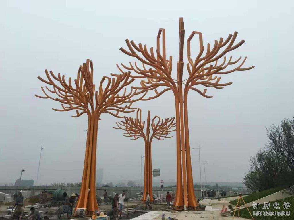 現代搖錢樹雕塑廠家 大型別墅區擺件 烤漆不銹鋼搖錢樹雕塑廠