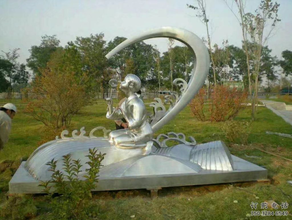 校園小孩雕塑廠家 公園草地擺件 烤漆不銹鋼小孩雕塑廠