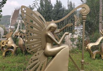 酒店天使雕塑廠家 戶外音樂小品  不銹鋼創意天使雕塑廠