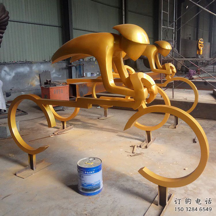 廣場騎車人雕塑廠家 戶外小品 幾何不銹鋼騎車人雕塑廠