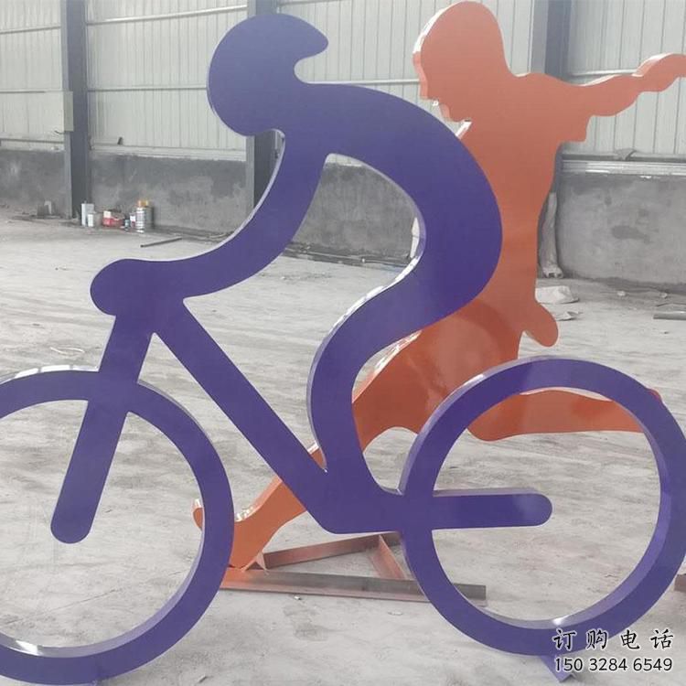 剪紙騎車人雕塑廠家 切面擺件 創意不銹鋼騎車人雕塑廠