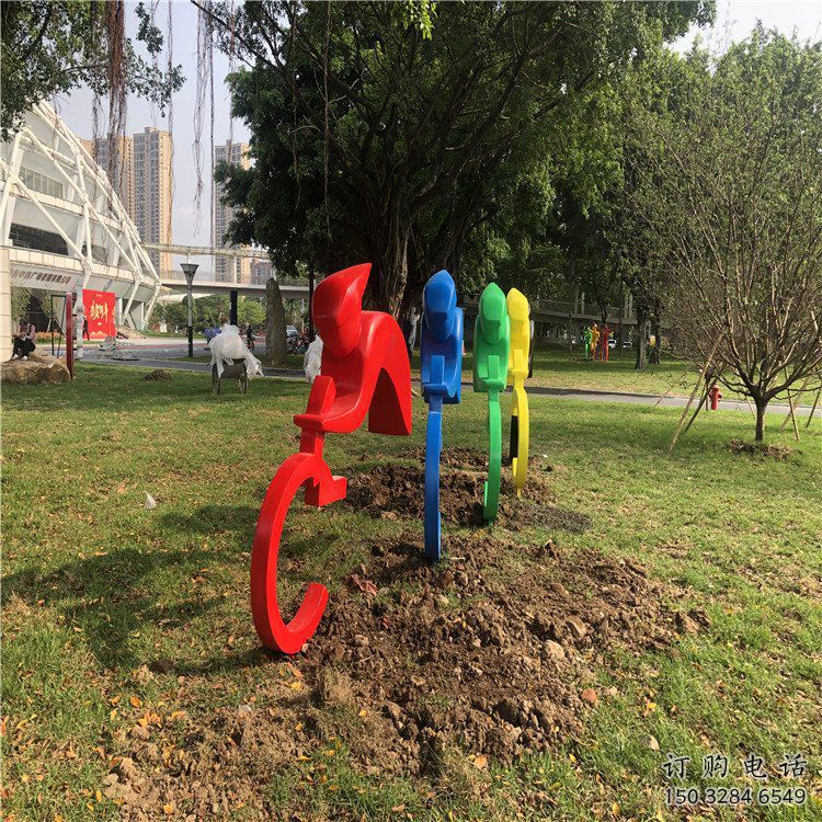 中式騎車雕塑廠家 噴漆小品 游樂場不銹鋼騎車雕塑廠