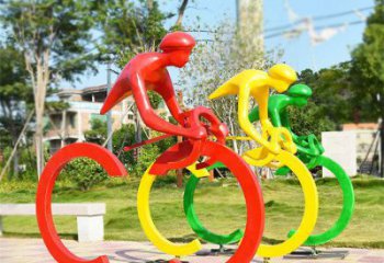 體育騎車雕塑廠家 剪影運動小品 商業街不銹鋼騎車雕塑廠