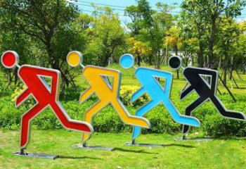 庭院跑步雕塑廠家 草地小品  幾何不銹鋼跑步雕塑廠