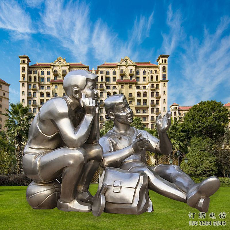 鏡面小學生雕塑廠家 大型擺件  大型不銹鋼小學生雕塑特點
