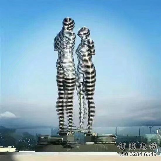 公園情侶雕塑廠家 戶外擺件  鏤空拉絲不銹鋼情侶雕塑廠