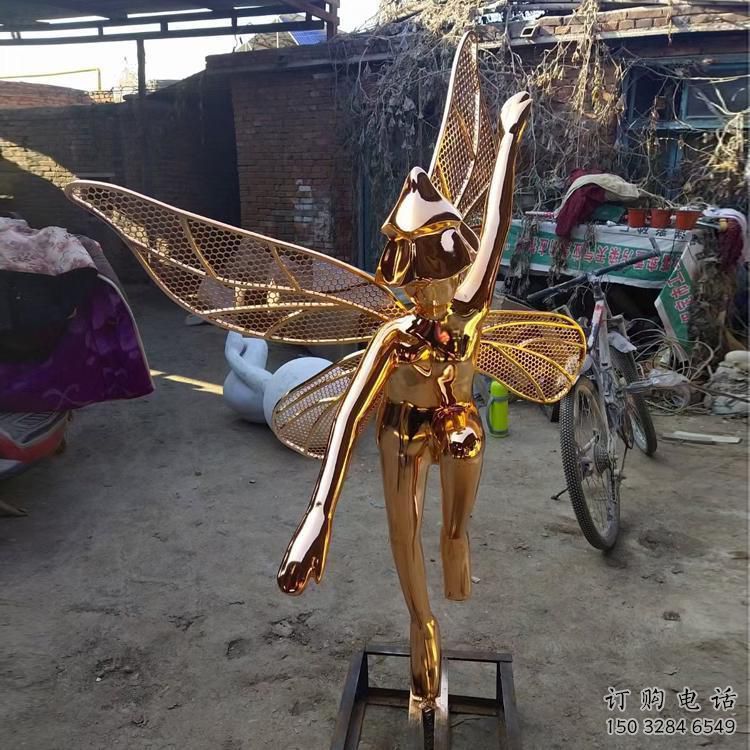 電鍍精靈雕塑廠家 園林擺件  戶外不銹鋼精靈雕塑廠