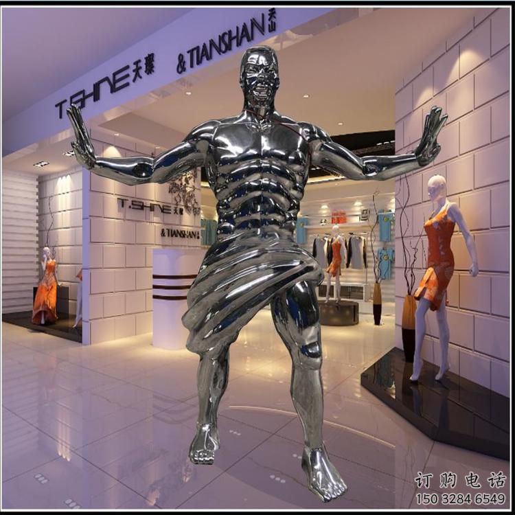 中式男子雕塑廠家  鏡面小品擺件 游樂場不銹鋼男子雕塑廠