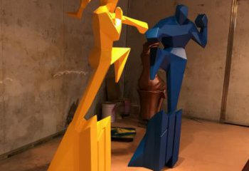 幾何青少年雕塑廠家  戶外創意小品  烤漆不銹鋼青少年雕塑擺件