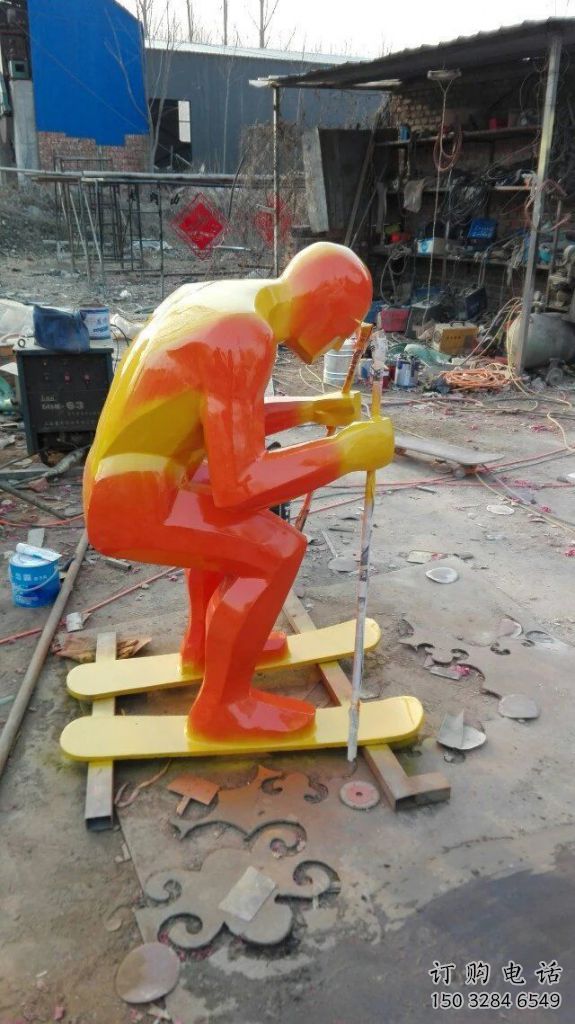 彩繪滑板雕塑廠家  現代擺件 街頭不銹鋼滑板雕塑廠