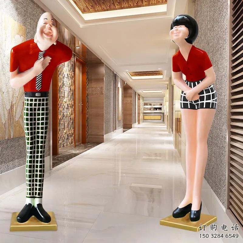 彩繪迎賓雕塑廠家 餐飲店擺件 街頭不銹鋼迎賓雕塑廠