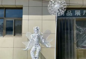 現代花仙子雕塑廠家 大型別墅區擺件  鏤空不銹鋼花仙子雕塑廠