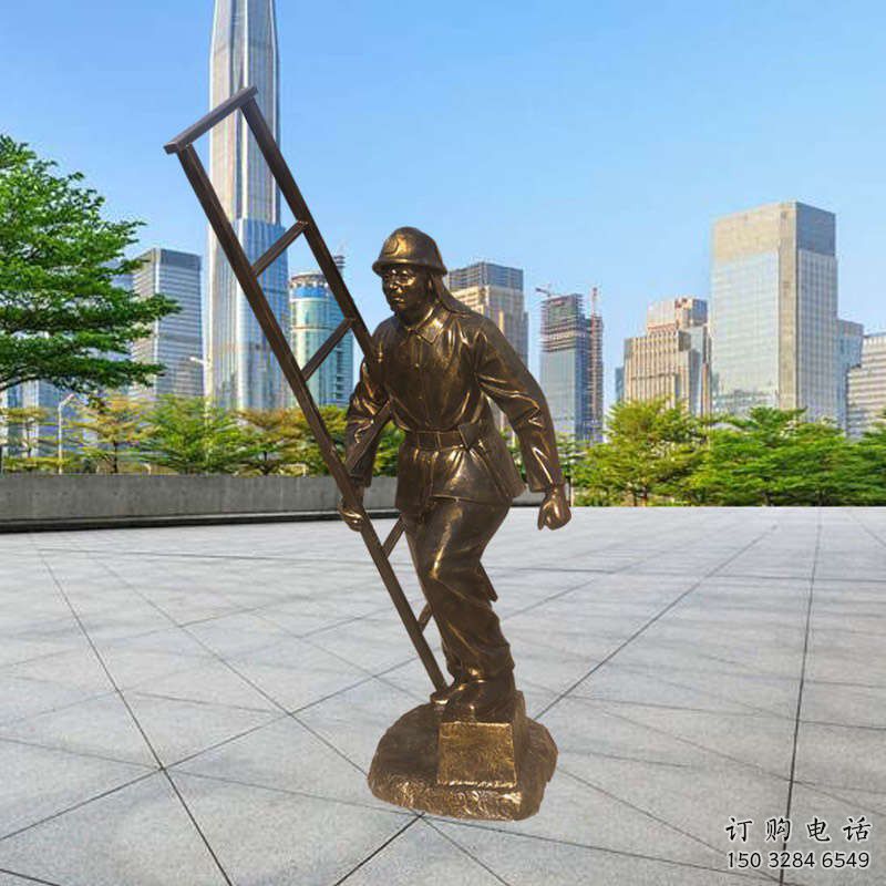噴漆消防員雕塑廠家 中式小品 草地消防員雕塑定制