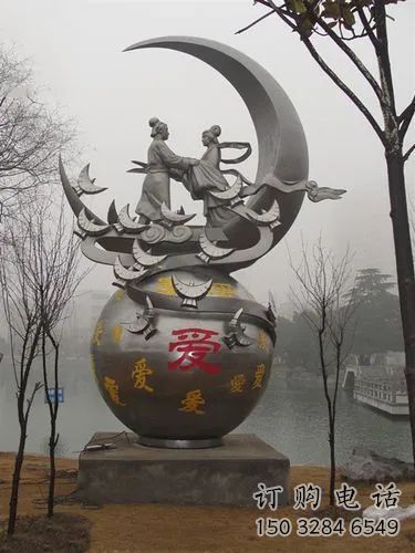 園林牛郎織女雕塑廠家 鏡面小品 中式牛郎織女雕塑廠