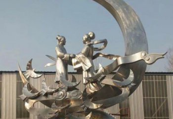 彩繪牛郎織女雕塑廠家 鏡面擺件 街頭牛郎織女雕塑廠