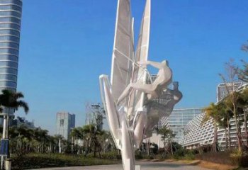 幾何沖浪雕塑廠家  公園小品  現代鏤空不銹鋼沖浪雕塑