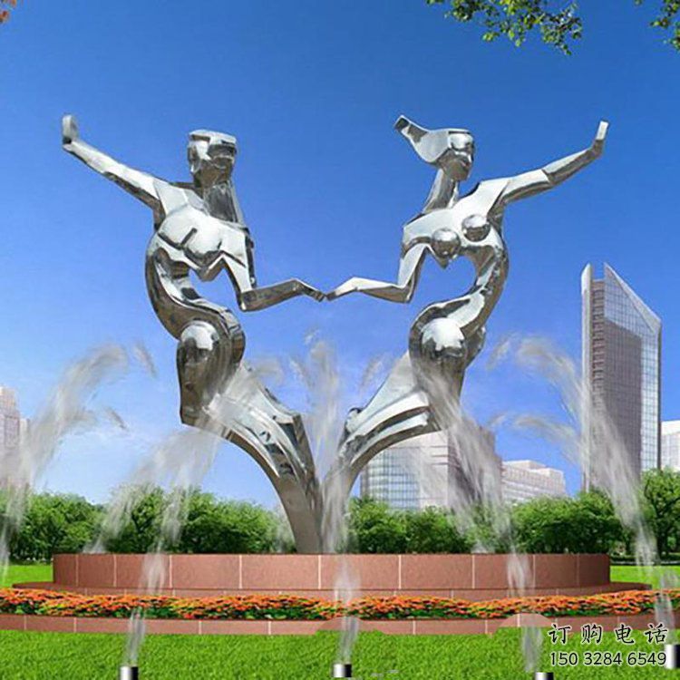 鏡面扭秧歌雕塑廠家 廣場大型擺件  現代抽象不銹鋼扭秧歌雕塑