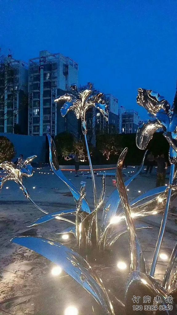 園林蘭花雕塑廠家 鏡面小品 中式創意不銹鋼蘭花雕塑