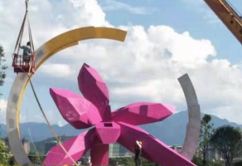 幾何玉蘭花雕塑廠家 廣場小品  戶外鏤空不銹鋼玉蘭花雕塑