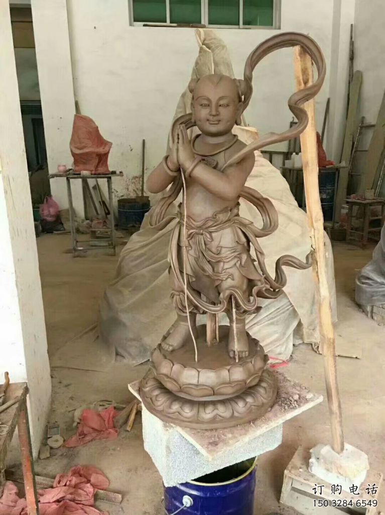 噴漆金童玉女雕塑廠家 中式小品 大型金童玉女雕塑