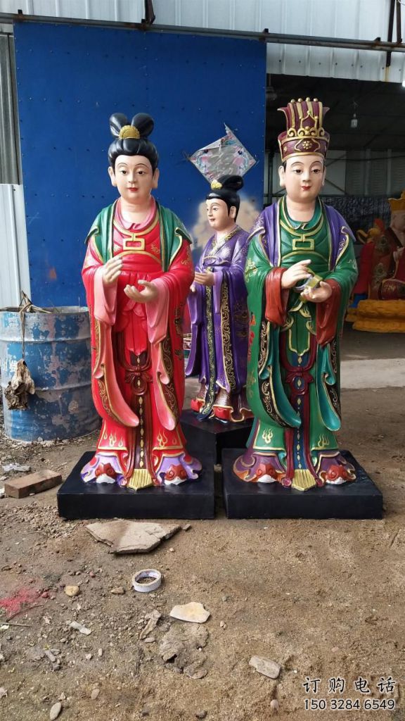 仿古金童玉女雕塑廠家 彩繪小品  大型金童玉女雕塑