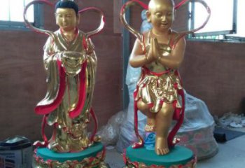 現代金童玉女雕塑廠家 大型擺件  彩繪金童玉女雕塑小品