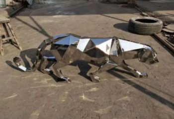 鍛造金錢豹雕塑廠家 公園小品 戶外不銹鋼金錢豹雕塑