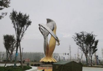 創意雙魚雕塑廠家  現代小品 公園不銹鋼雙魚雕塑