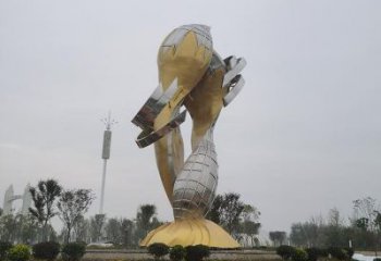 戶外雙魚雕塑廠家 噴漆小品  現代不銹鋼雙魚雕塑擺件