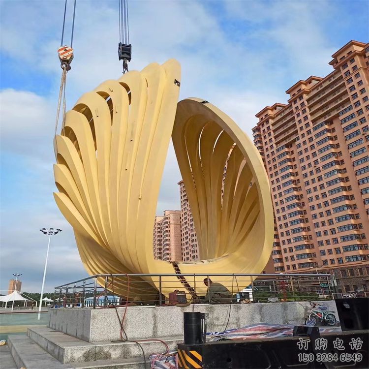公園廣場不銹鋼貝殼雕塑安裝