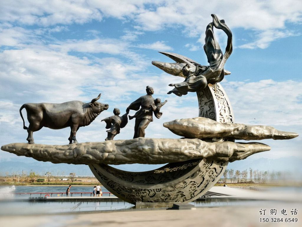 彩繪牛郎織女雕塑 不銹鋼神話雕塑 步行街?jǐn)[件