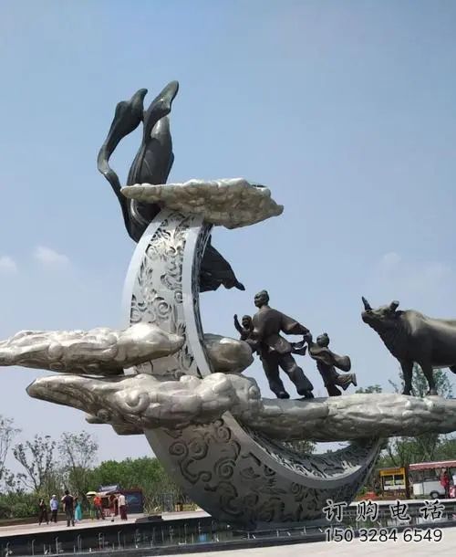 不銹鋼牛郎織女雕塑 店門口彩繪雕塑 步行街擺件