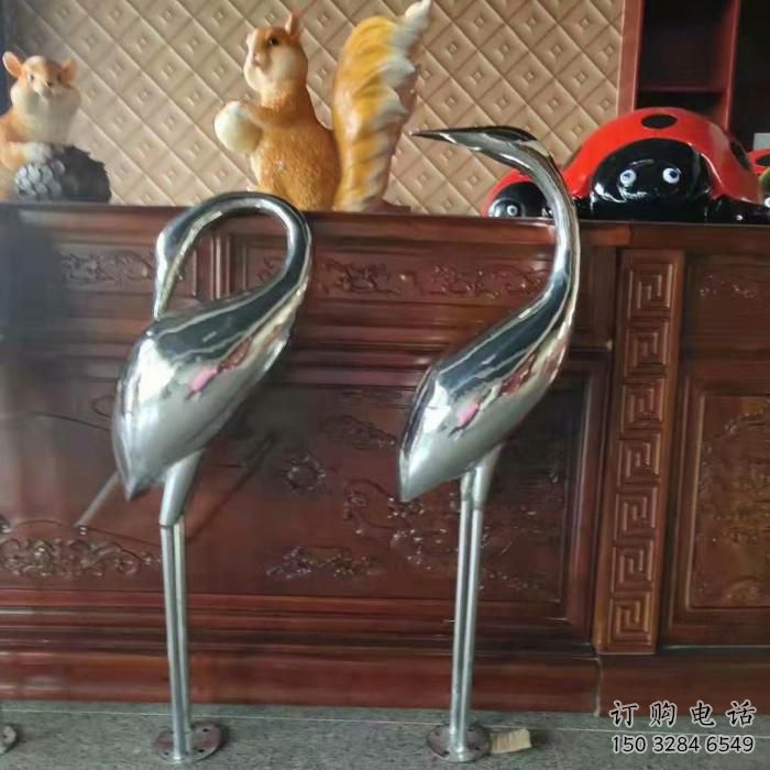 幾何不銹鋼丹頂鶴雕塑 庭院仿真雕塑 彩繪擺件
