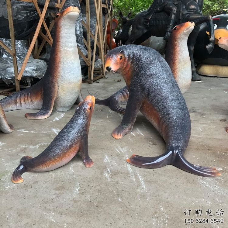 彩繪海豹雕塑廠家 仿真雕塑 步行街擺件